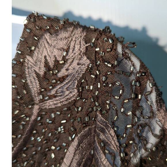 Aidan Mattox Beaded Embroidered Formal Gown Espresso Brown Long Sleeve New 4 - Picture 11 of 14